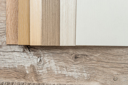 Sampler furniture material dor design or decoration interior. Wood color catalog as texture or...