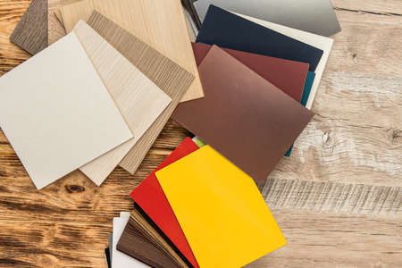 wood material catalog for design on desk. Surface plank collection. natural floor decoration for...
