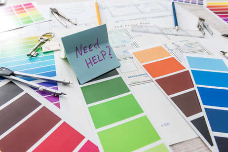 Architectural and engineering housing concept. Palette of colors designs for interior works on...