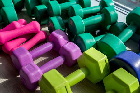 set of different dumbbells. healthy lifestyleの写真素材