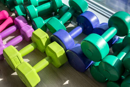 set of different dumbbells. healthy lifestyle