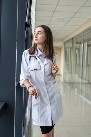 portrait of young nurse in clinic. conception of healthcare.の写真素材