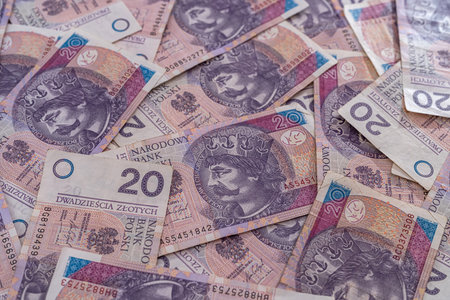 PLN Polish zloty banknotes zl as finance background. Concept of finance, cashの写真素材