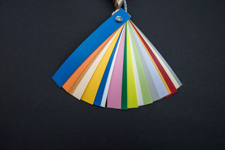 wooden veneer samples isolated on black background. copy spaceの写真素材