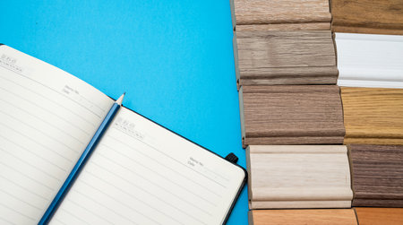 empty notepad with pen palette color isolated. all items for designの写真素材