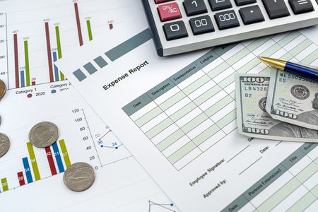 Paper chart diagram report with dollar bills. business documents. market priceの写真素材