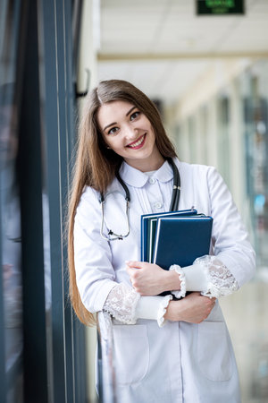 A medical student of the university came to the hospital to undergo practice. concept of medicineの写真素材