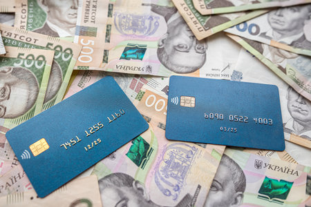 business money background ukraine money credit card and calculator, shopping concept