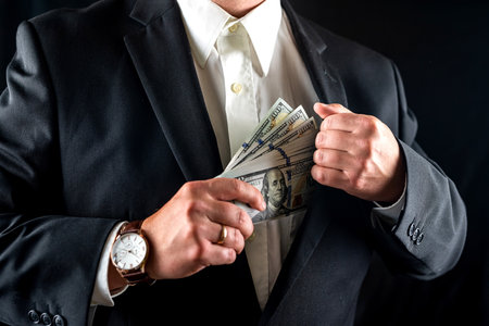 bankrupt man counts money in cash close-up with hands in front of him. hand count paper dollars. exchange finance economy dollars. dollar moneyの写真素材