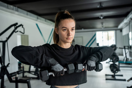 close-up young woman trains muscles on exercise machine in the gym. sports concept. fitness way of...
