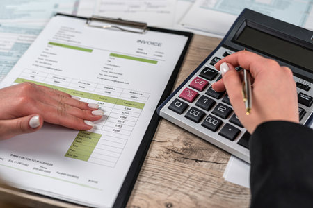 Manager working with finance charts graph and doing annual analytic research document at office....