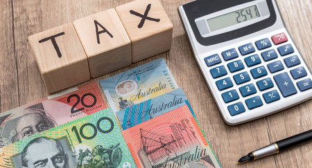 Text TAX on Bank note of Australia. Tax timeの写真素材