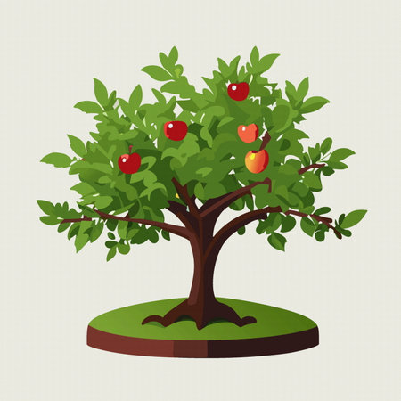 Cartoon apple tree with leaves and fruits, outdoor. Gardenのイラスト素材