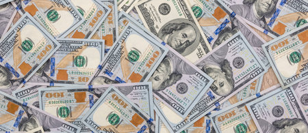 american hundred dollar bills as financial business background. Dollar inflation USD