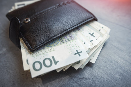 black male wallet with polish money zloty. Economy and finance concept, home budget