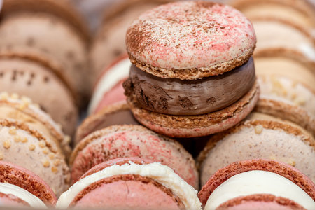 French cake sweet macaroons in box, sweet and colorful dessert. Bakery conceptの写真素材