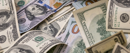 Background of different paper dollar bills. Saving conept