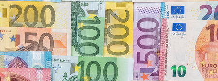 money from European Union, different value, exchange conept, finance and saving