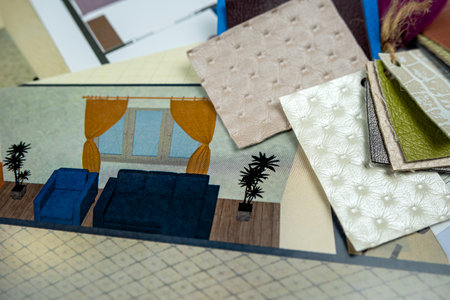 wooden material samples on house project sketch. design conceptの写真素材