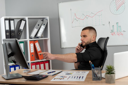 Business man work with finance document and work wiwth computer at modern office. Finance conceptの写真素材