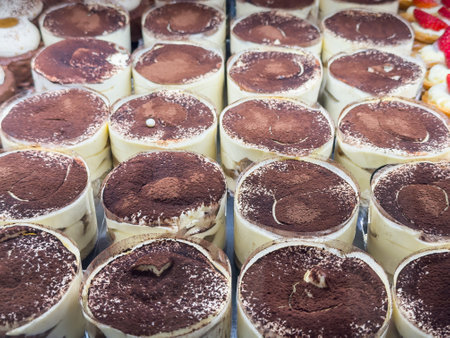 view of different fresh sweets in shop window. Bakery conceptの写真素材