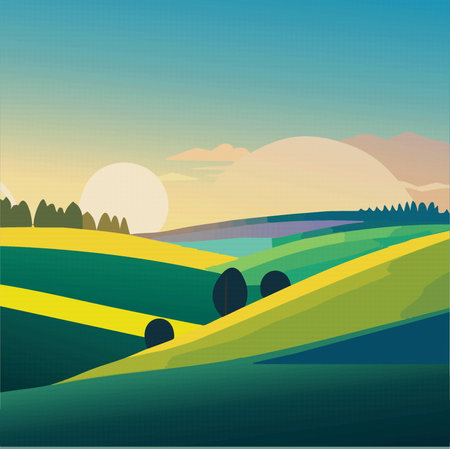 Beautiful summer green fields landscape blue sky on background  vector illustration  10 epsのイラスト素材