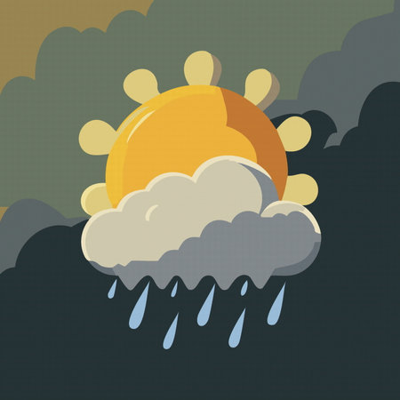 cartoon clouds with rain, sun cold weather in summer. illustration vector 10 epsのイラスト素材