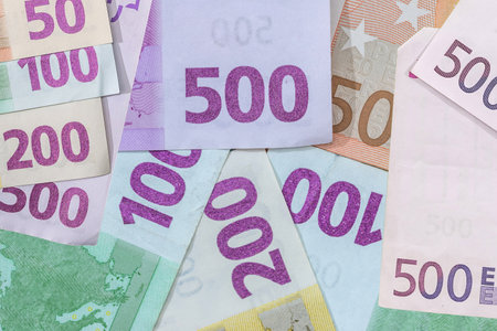 different Eu paper Euro banknotes as financial abstract background. Finance conceptの写真素材