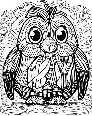 cartoon bird white and black vector, coloring page for kids outlineのイラスト素材