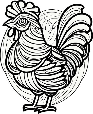 cartoon chicken farm vector fir coloring page. Black and white outline cartoon aのイラスト素材