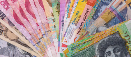 Asian money chinese and japanese currency with Aud Australian dollar. Finance concept