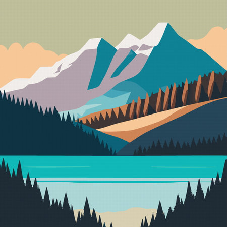 Summer time for tourism in nature river flowing through forest mountains Vector illustration 10 epsのイラスト素材