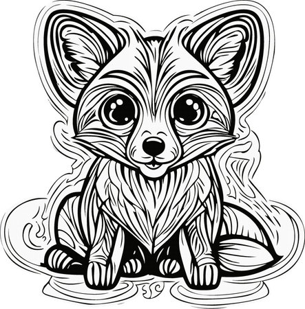 Baby fox, black and white.  illustration vector. For kids coloring book. aのイラスト素材