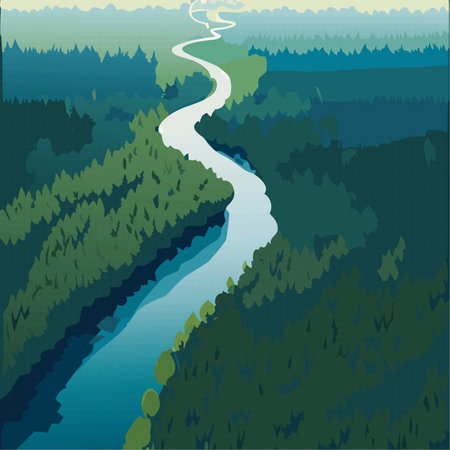 Summer time with beauty landscape river in the forest mountains top view Vector illustration 10 epsのイラスト素材