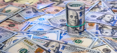 american money different dollar paper bills as background. Concept of financial business or saving