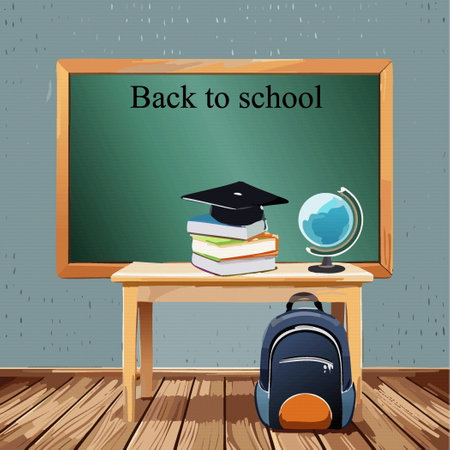 Back to school banner with blackboard backpack books vector Eps10 illustrationのイラスト素材