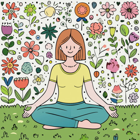 Woman meditating in yoga lotus. Healthy lifestyle. Vector illustration aのイラスト素材