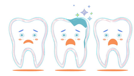 cute cartoon tooth, problem  with bacteria, caries concept, unhealth. Oral hygiene concept. Vector Illustrationのイラスト素材