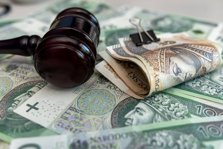 pln polish money with gavel hammer. Corruption conceptの写真素材