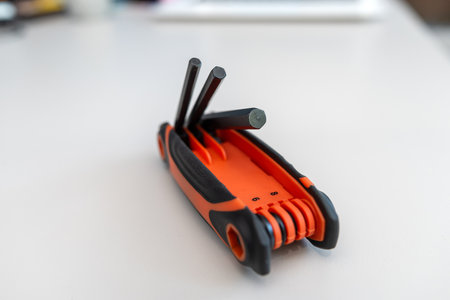 hex key wrench set on white grey background, steel carbon hand tool, repairの写真素材