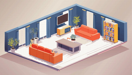 modenr isometric interior inside bedroom with furniture Vector illustration