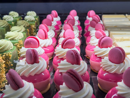 sweet buffet table or handicrafted confectionery cakes on reception candy bar dessert table. Sweet bakery conceptの写真素材