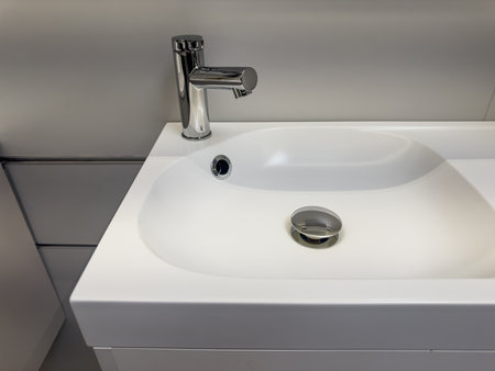 modern new sink and faucet in the bathroom. Product display backdropの写真素材