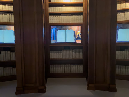 Shelves with books in library, Education concept. A large book store with many bookの写真素材
