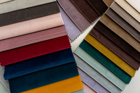 Fabric samples in different colors for renovation sofa. Upholstery fabric samples