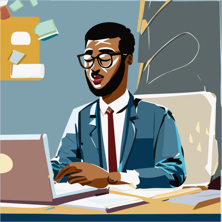 Manager with laptops analysing data business graph, statistical annual report, finance concept. Vectorのイラスト素材