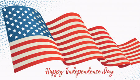 celebrate banner Happy 4th of July Independence Day Waving flag of the United States  Vector illustrationのイラスト素材
