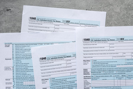 Tax forms 1040, blank income tax forms business finance conceptの写真素材