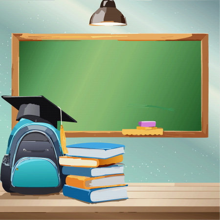 Back to school banner with blackboard backpack books vector Eps10 illustrationのイラスト素材