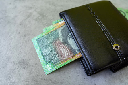 full black male wallet of aud australian dollar money. Saving economy conceptの写真素材